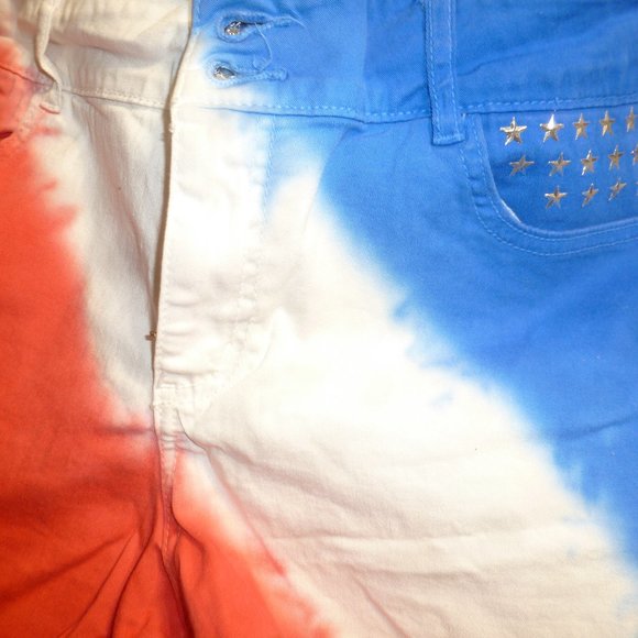 LEI Ashley LOW RISE Red, White, and Blue Tie-Dyed Denim Shorts Sz 17 - Picture 13 of 13